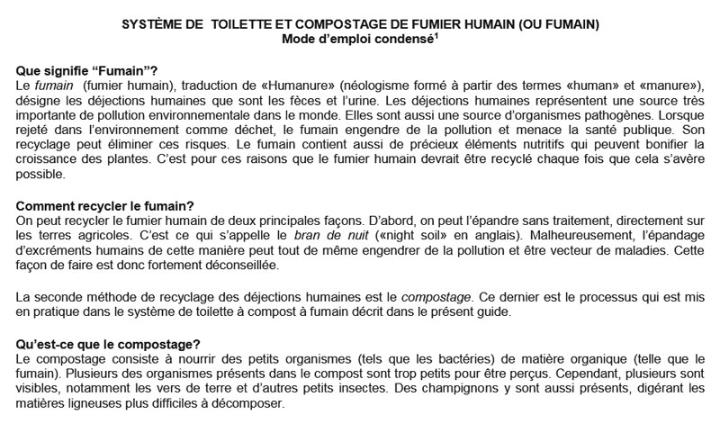 Humanure Handbook Condensed Instruction Manual in French
