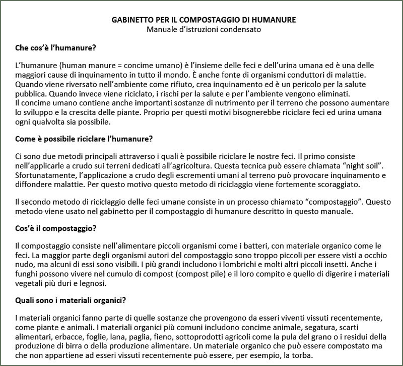 Humanure Handbook Manual in Italian Language